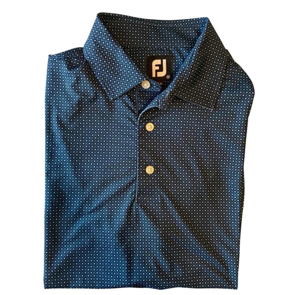 FootJoy Mens Golf Polo Shirt Blue Geometric Diamond St Maarten Cup Medium FJ